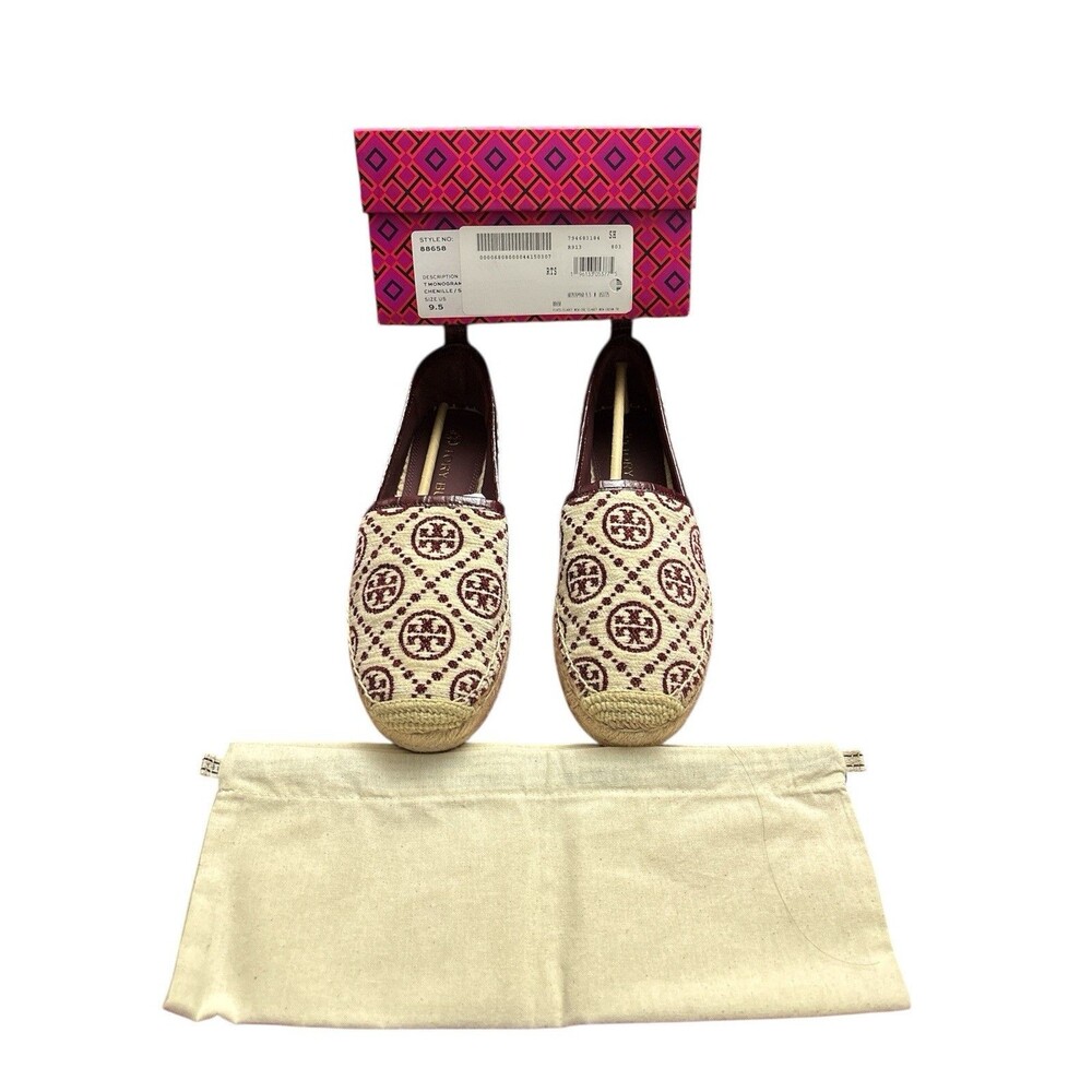Tory Burch T Monogram Soft Croco Embossed Flatform Espadrille Shoe Sz 9.5 $298 - Picture 3 of 4